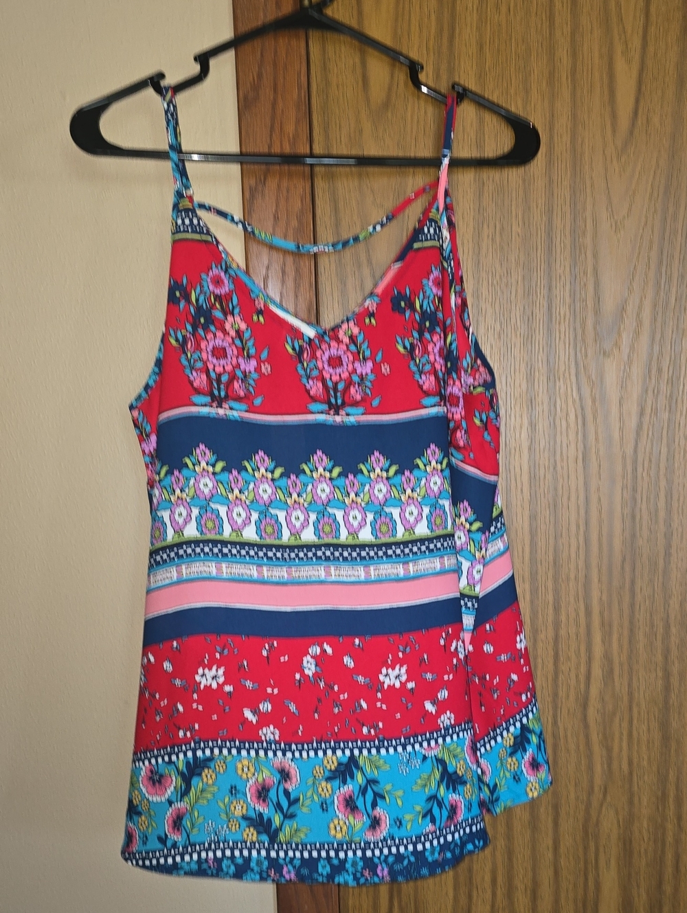 Maurices Red Floral Striped Spaghetti Strap Tank